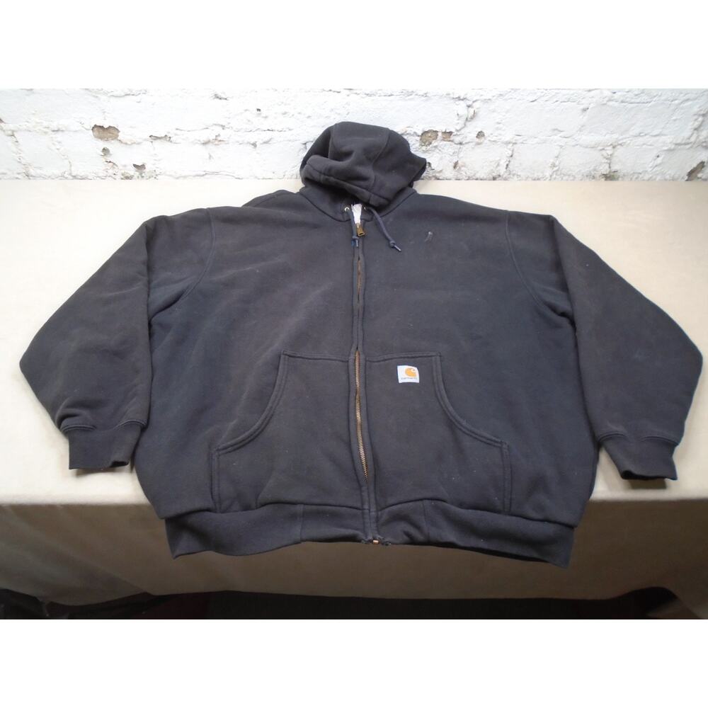 Vintage Carhartt Zip Hoodie Men’s 2XL Black Workwear J149 BLK Thermal Lined